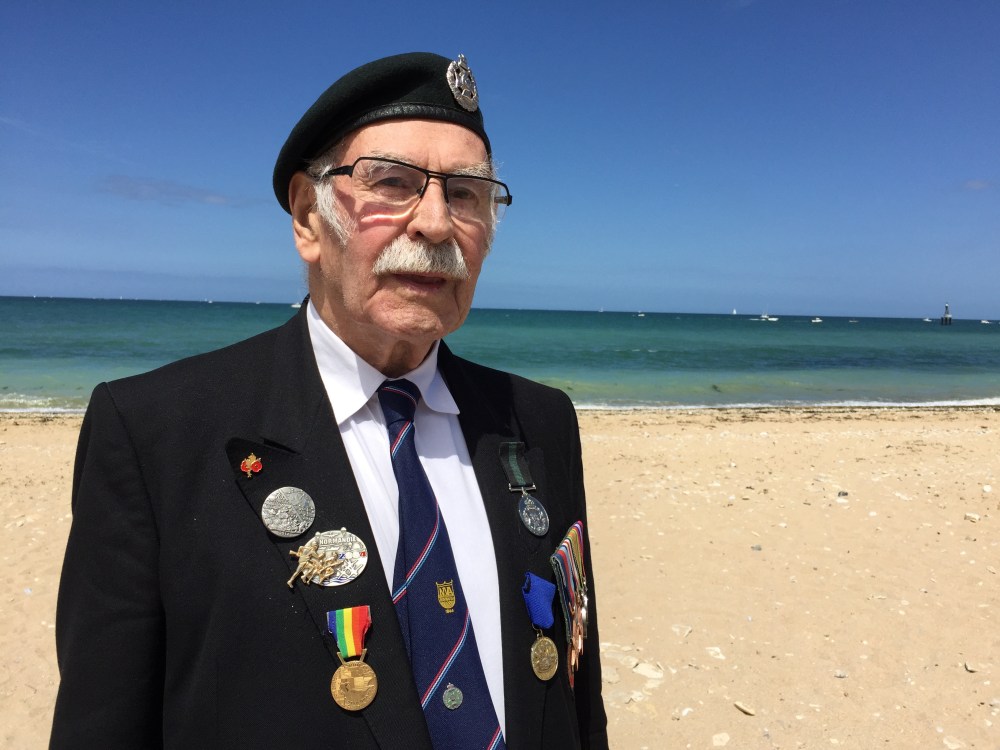 George Meredith on Juno Beach where he landed in 1944.